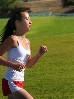 Girl runing exercise with mouth breathing