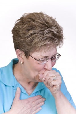 Woman cannot stop a cough